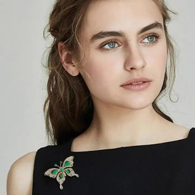 Elegant Emerald Butterfly Brooch | Unique Statement Jewelry