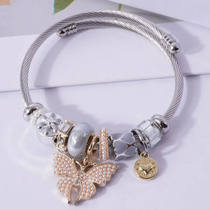 Bracelet Papillon Élégant avec Perle & Cristal | Cadeau Femme