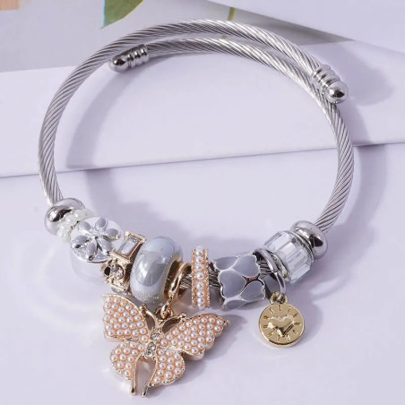 Bracelet Papillon Élégant avec Perle & Cristal | Cadeau Femme