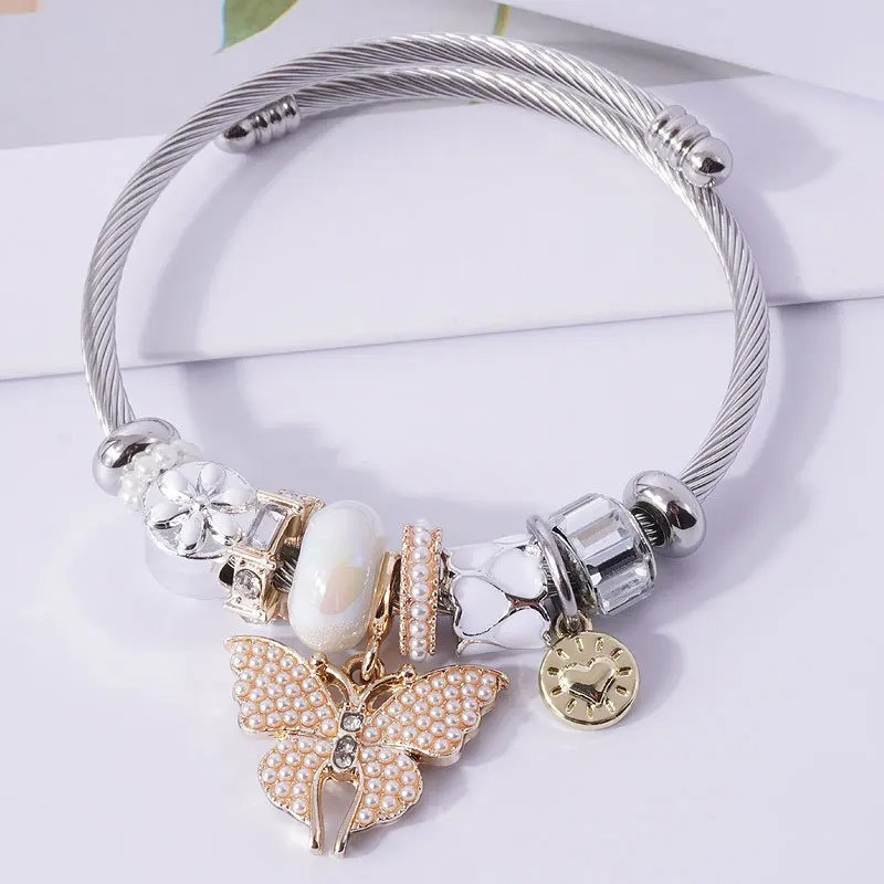 Elegant Pearl Butterfly Bracelet | Crystal Charm Jewelry Gift