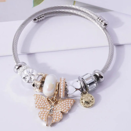 Bracelet Papillon Élégant avec Perle & Cristal | Cadeau Femme