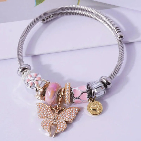 Bracelet Papillon Élégant avec Perle & Cristal | Cadeau Femme