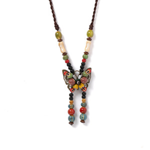 Boho Butterfly Necklace with Colorful Beads | Gift for Women