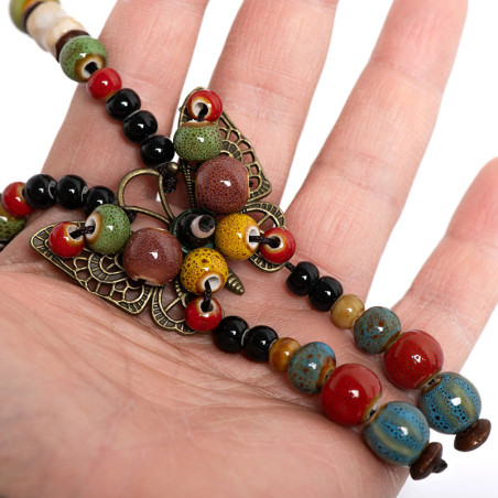 Collier Papillon Bohème & Perles Colorées | Cadeau Femme