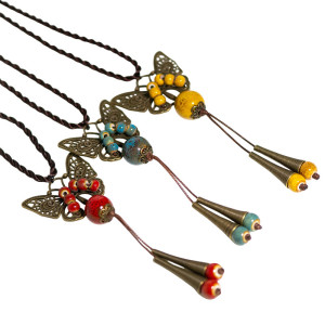 Collier Talisman Papillon & Abeille Perles Colorées | 1001abeilles