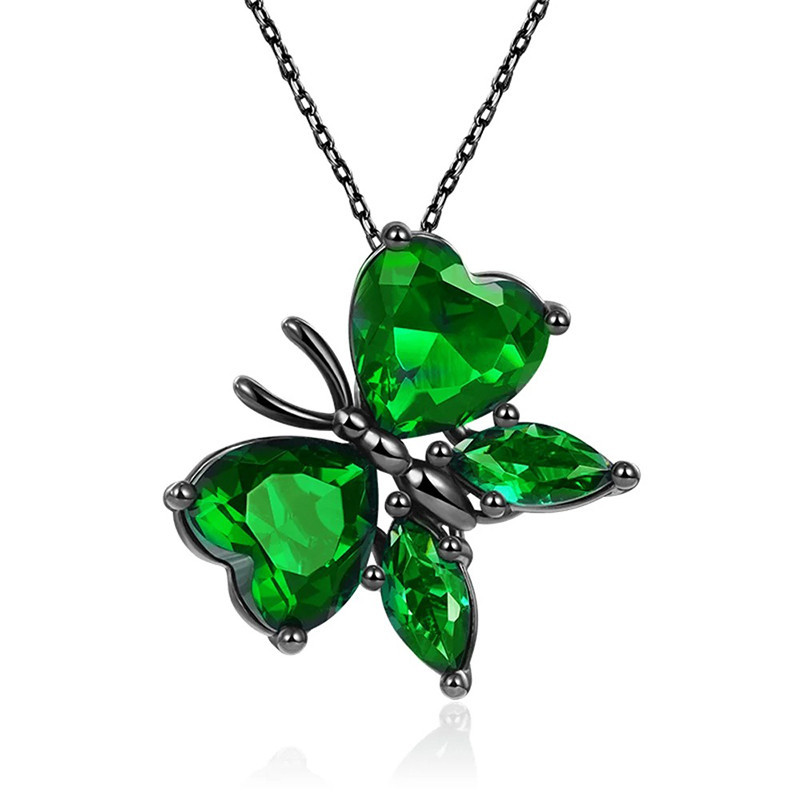 Collier Papillon Émeraude | Bijou Gothique Noir Unique Cadeau