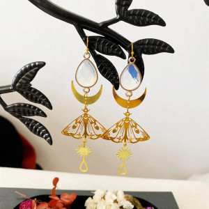 Boucles d'Oreilles Papillon Clarté Lunaire | Bijou Céleste Boho