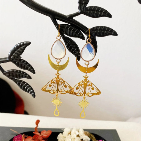 Boucles d'Oreilles Papillon Clarté Lunaire | Bijou Céleste Boho