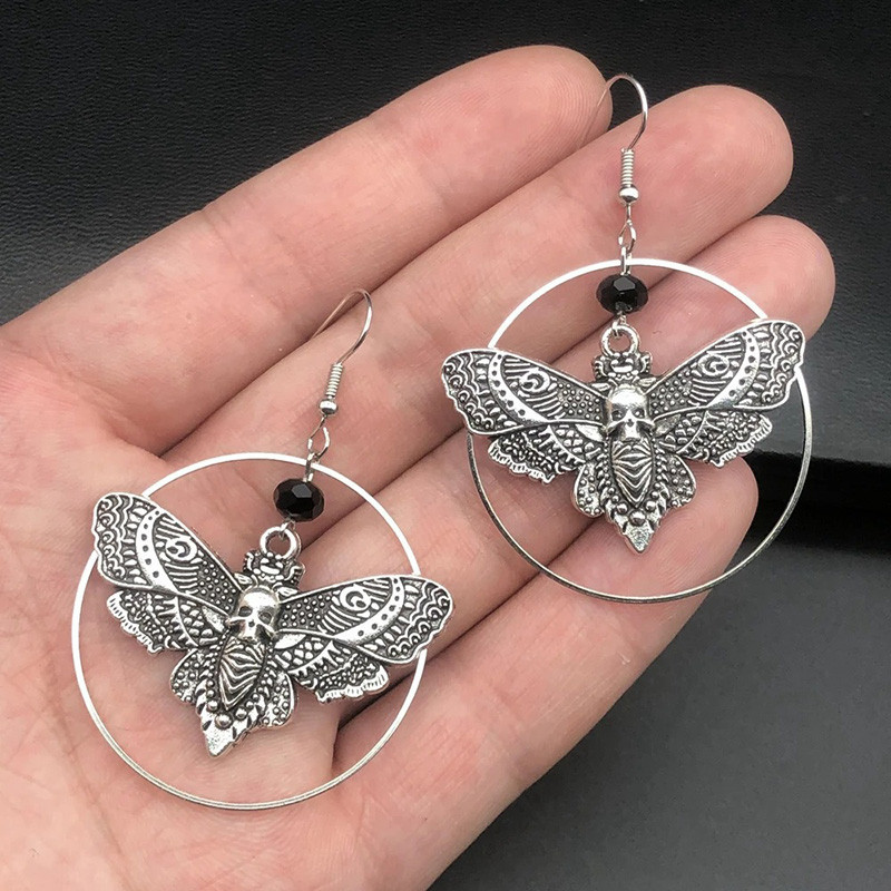 Boucles d'Oreilles Gothiques Papillon Tête de Mort | Bijou Occulte