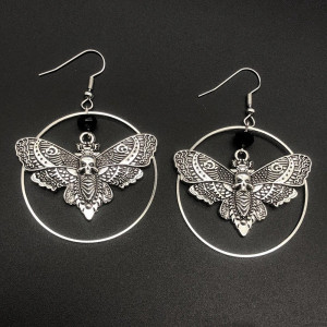 Gothic Skull Moth Earrings 'Dark Enigma' | Occult Jewelry
