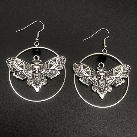 Boucles d'Oreilles Gothiques Papillon Tête de Mort | Bijou Occulte