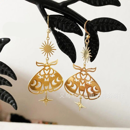 Boucles d'Oreilles Papillon Soleil Astral | Bijou Bohème Doré
