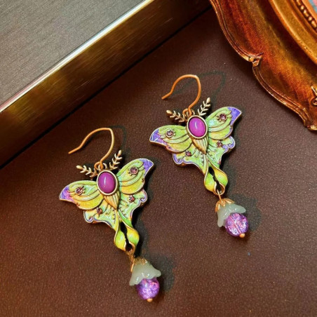 Boucles d'Oreilles Papillon Émeraude - Bijou Fantaisie Artisanal