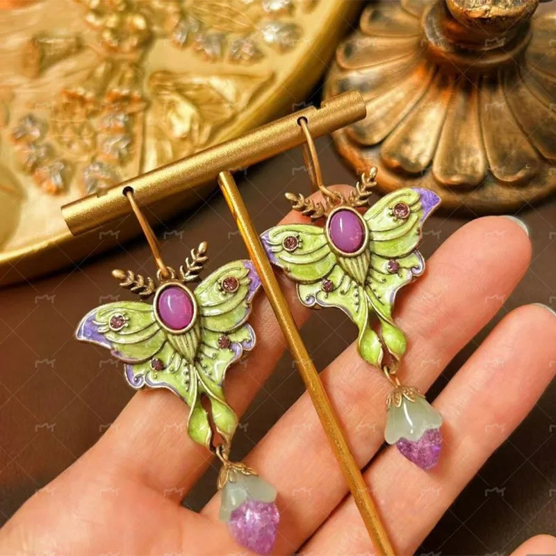 Boucles d'Oreilles Papillon Émeraude - Bijou Fantaisie Artisanal