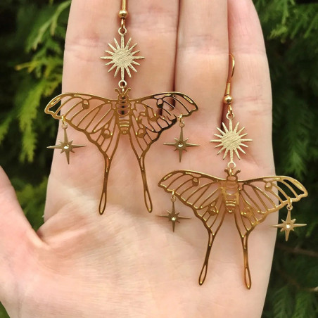 Boucles d'Oreilles Papillon Céleste Soleil & Étoile | Bijou Doré