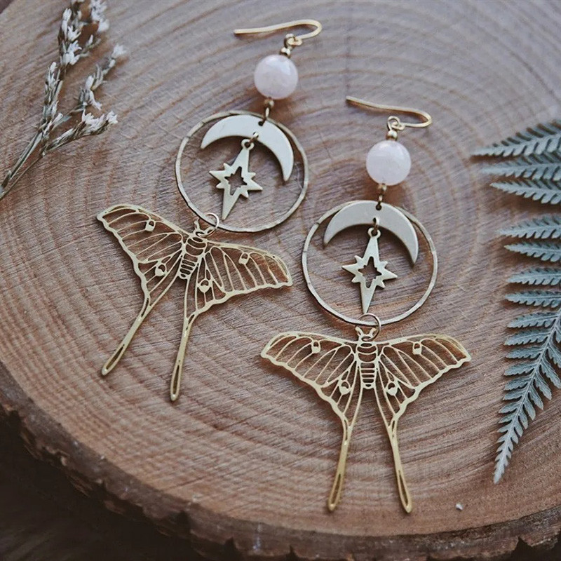 Boucles d'Oreilles Papillon & Lune Céleste | Bijou Artisanal