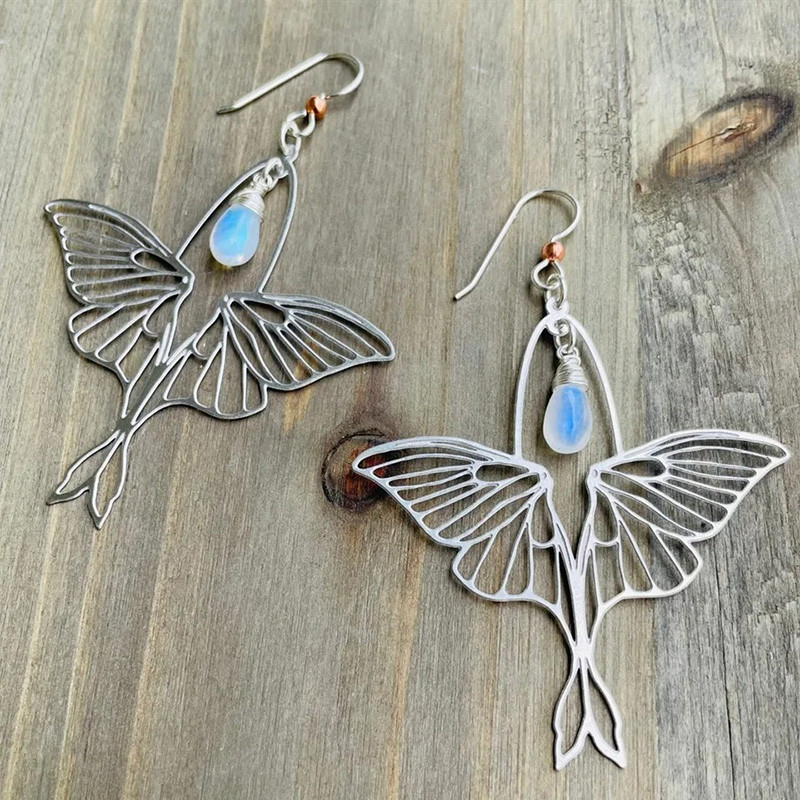 Moonstone Butterfly Dangle Earrings | Unique Silver Jewelry