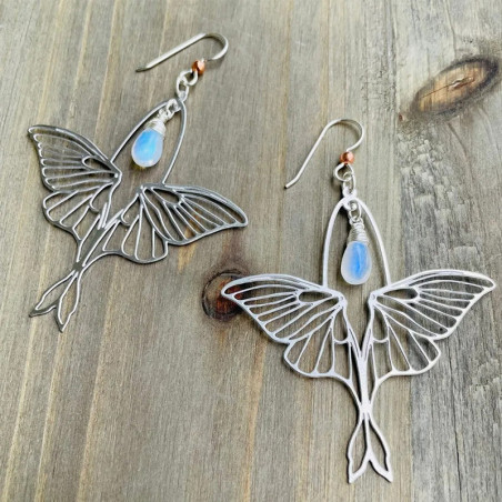 Moonstone Butterfly Dangle Earrings | Unique Silver Jewelry