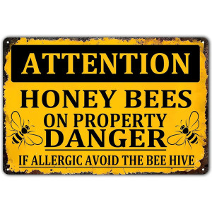Cute Bee Warning Sign | Vintage Metal Apiary Decor Gift