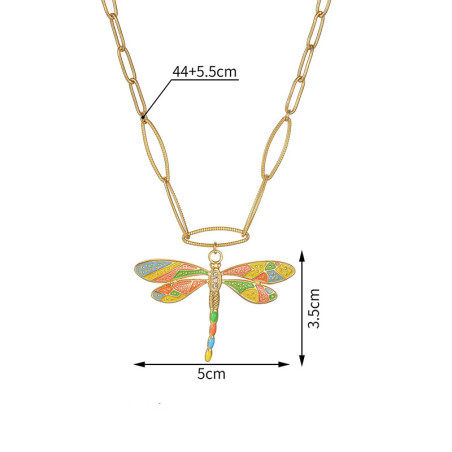 Unique Gold Dragonfly Necklace | Watercolor Enamel Pendant