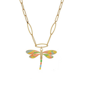 Unique Gold Dragonfly Necklace | Watercolor Enamel Pendant