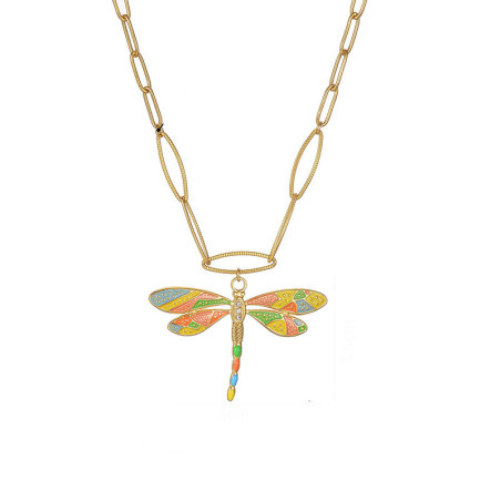 Unique Gold Dragonfly Necklace | Watercolor Enamel Pendant