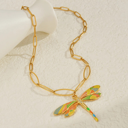 Unique Gold Dragonfly Necklace | Watercolor Enamel Pendant