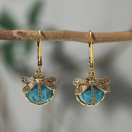 Boucles d'oreilles Libellule Élégantes Verre Coloré | Cadeau Femme