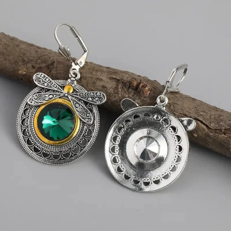 Boucles d'Oreilles Libellule Émeraude Royale - Bijou Vintage