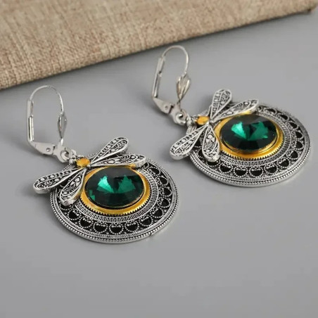 Royal Emerald Dragonfly Earrings - Unique Vintage Jewelry Gift