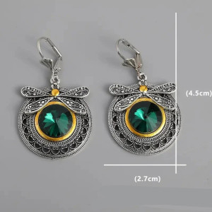 Royal Emerald Dragonfly Earrings - Unique Vintage Jewelry Gift