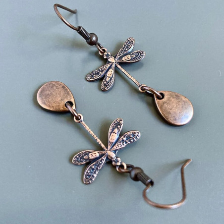Boucles d'Oreilles Libellule Vintage Bronze | Bijou Boho Chic