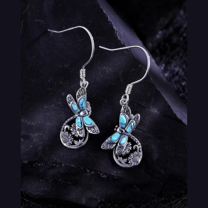 Boucles d'Oreilles Libellule Turquoise - Bijoux Argent Bohème