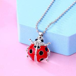 Scarlet Queen Ladybug Necklace - Red & Silver Good Luck Jewelry