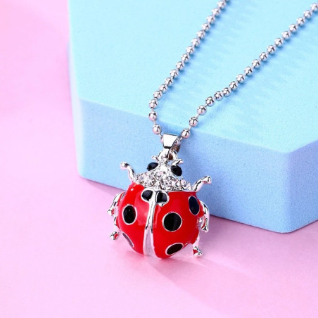 Scarlet Queen Ladybug Necklace - Red & Silver Good Luck Jewelry