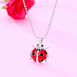 Scarlet Queen Ladybug Necklace - Red & Silver Good Luck Jewelry
