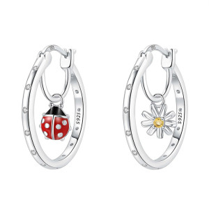 Boucles d'Oreilles Coccinelle & Marguerite | Bijou Argent 925