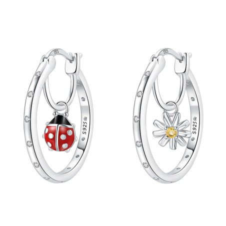Cute Ladybug & Daisy Earrings | 925 Sterling Silver Jewelry