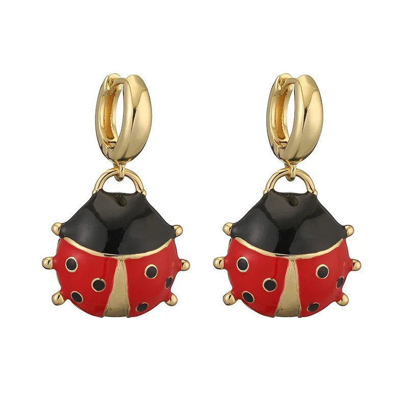 Boucles d'Oreilles Coccinelle Dorées - Bijou Nature en Émail