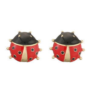 Puces d'Oreilles Coccinelle Mignonnes | Bijou Émail Rouge & Or