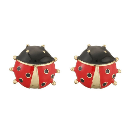 Puces d'Oreilles Coccinelle Mignonnes | Bijou Émail Rouge & Or