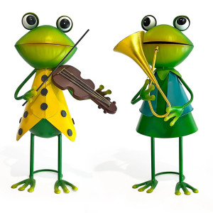 Coppia Statuine Rane Musiciste | Idea Regalo Giardino Originale