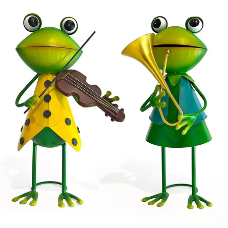 Dúo de Figuras de Ranas Músicas - Decoración Jardín Original