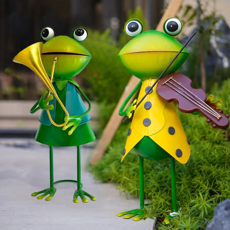 Funny Musical Frog Statues | Cute Metal Garden Art Decor