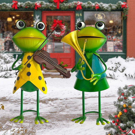 Dúo de Figuras de Ranas Músicas - Decoración Jardín Original