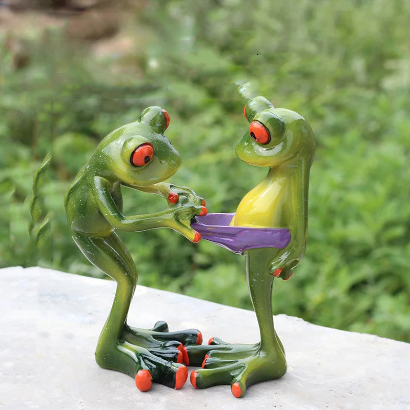 Statuette Grenouilles Humoristiques "Inspection Surprise au Marais"