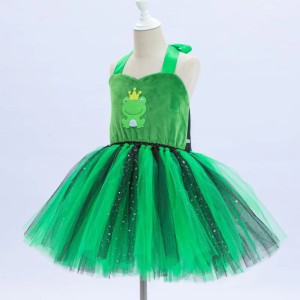 Frog Prince Costume Dress for Kids | Green & Black Tutu