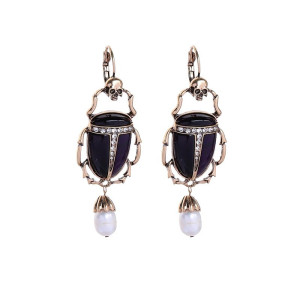 Black Scarab Beetle Earrings | Unique Egyptian Style Jewelry