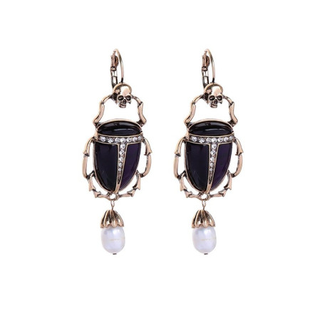 Boucles d'Oreilles Scarabée Noir | Bijou Style Égyptien Unique