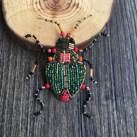 Handmade Beaded Scarab Beetle Brooch | Unique Jewelry Gift